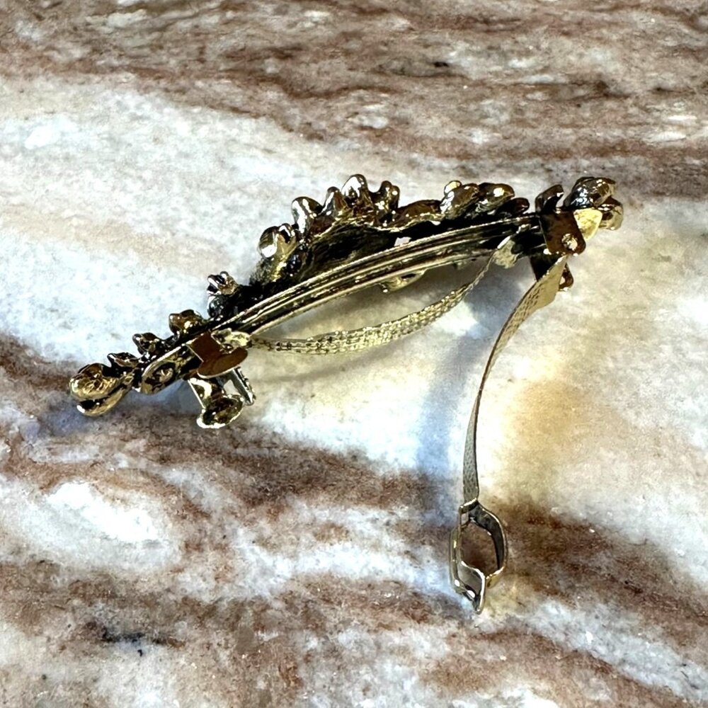 Jet Black & Marcasite Gray Floral Crystal Rhinestone Medium Barrette/Hair Clip - Picture 6 of 6
